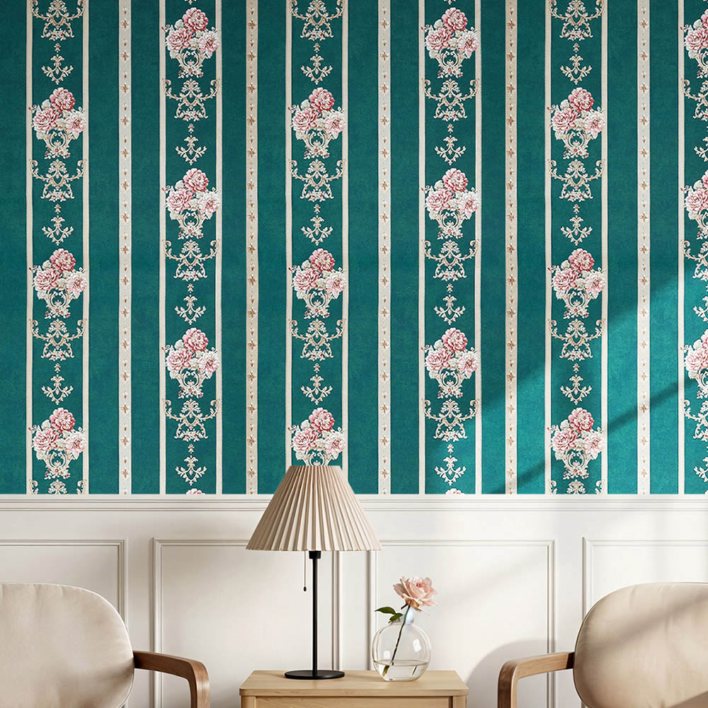 Living and Home Damask Pattern 3D Embossed Dark Green Non-Pasted Non-Woven Vintage Wallpaper Image 7