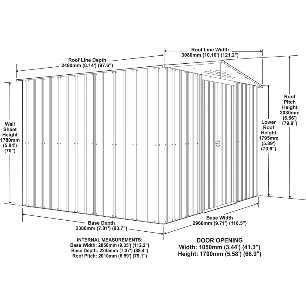 Globel 10 x 8ft 2 Door Green Metal Apex Garden Shed Image 9