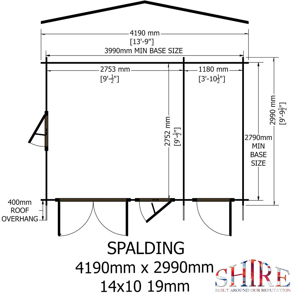 Shire Bourne 14 x 10ft Apex Garden Log Cabin Image 8