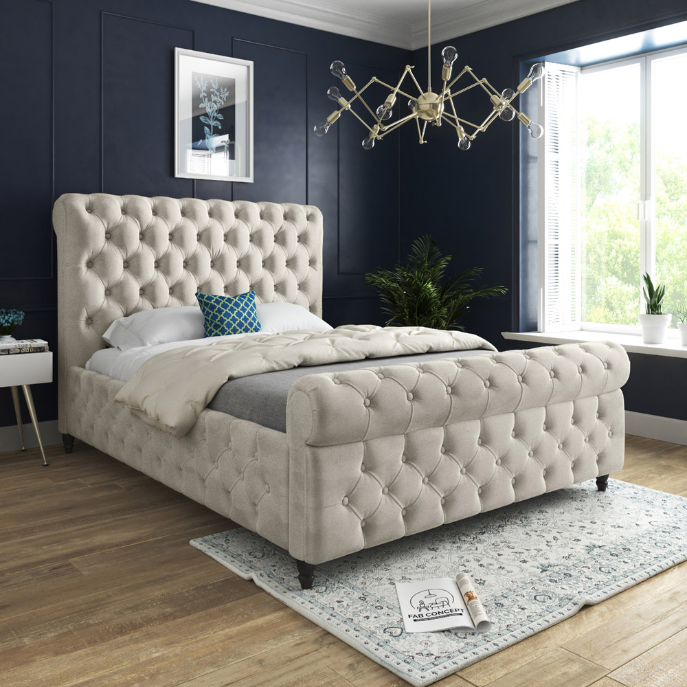 Savana Super King Size Silver Soft Velvet Upholstered Sleigh Bed Frame with Scrolled Headboard Image 5