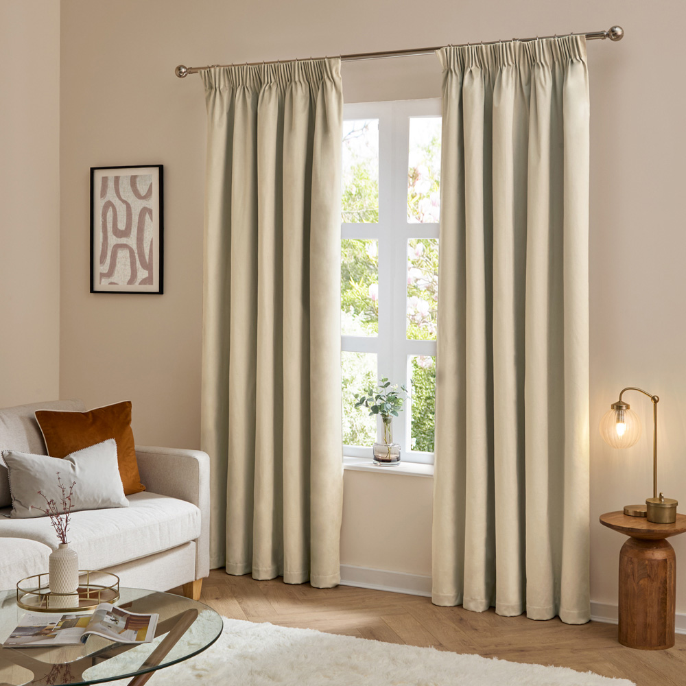 Furn The Ultimate Natural Velvet Blackout Pencil Pleat Curtains 168 x 137cm Image 5