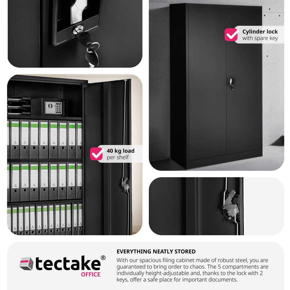 tectake Blain 2 Door 5 Shelf Black Lockable Filing Cabinet Image 6