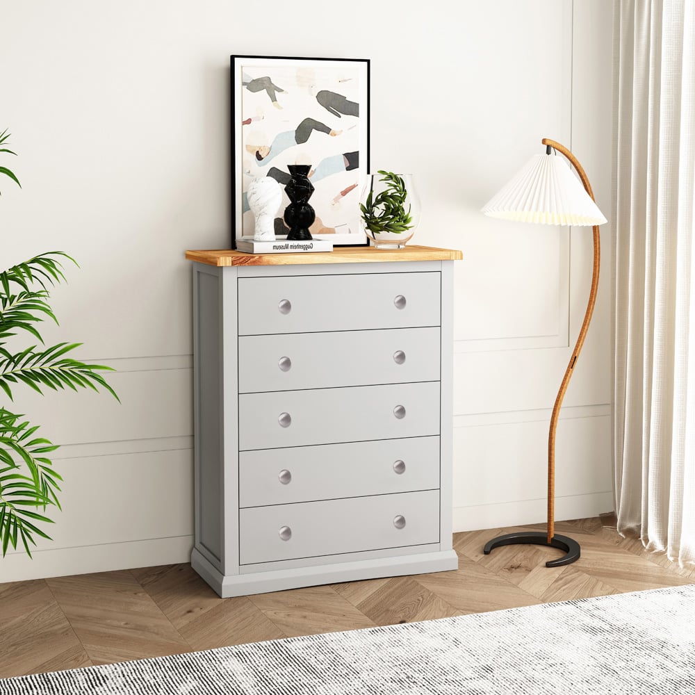 Cabinet Bits Loreo 5 Drawer Grey Chrome Knob Chest of Drawers Image 5