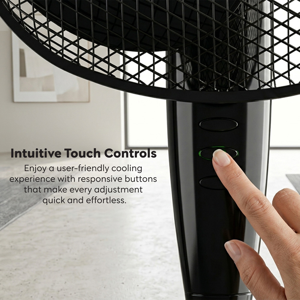 Air Pro Black Mono Height Adjustable Oscillating Air Cooling and Circulator Pedestal Fan 16 inch Image 3