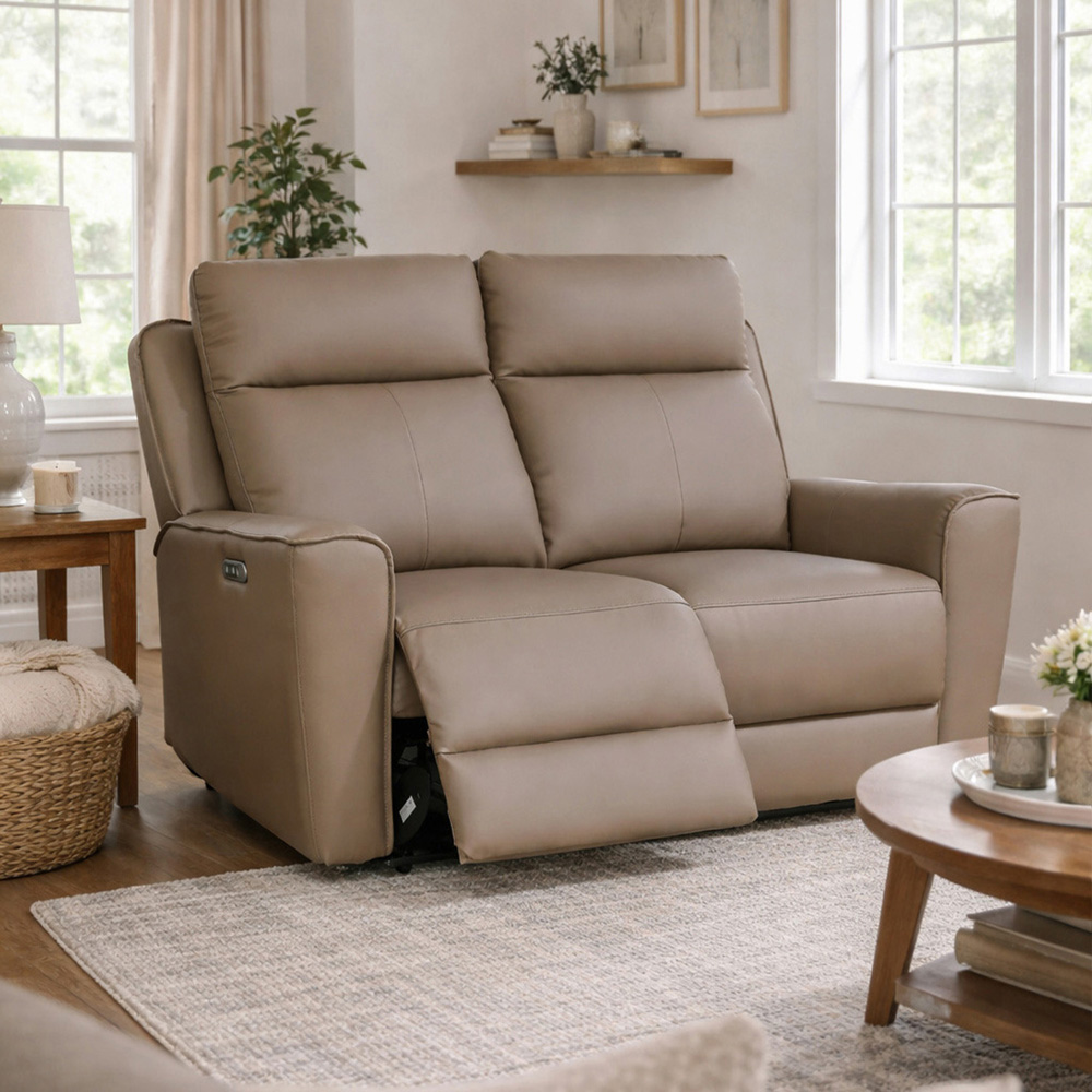 Aspire Elmhurst 2 Seater Mushroom Leather Power Recliner Sofa with USB and USB-C Charging Image 8