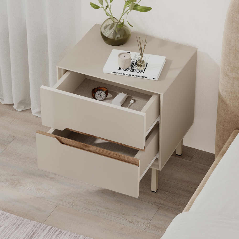 Decortie Arch 2 Drawer Sandstone Bedside Table Image 6