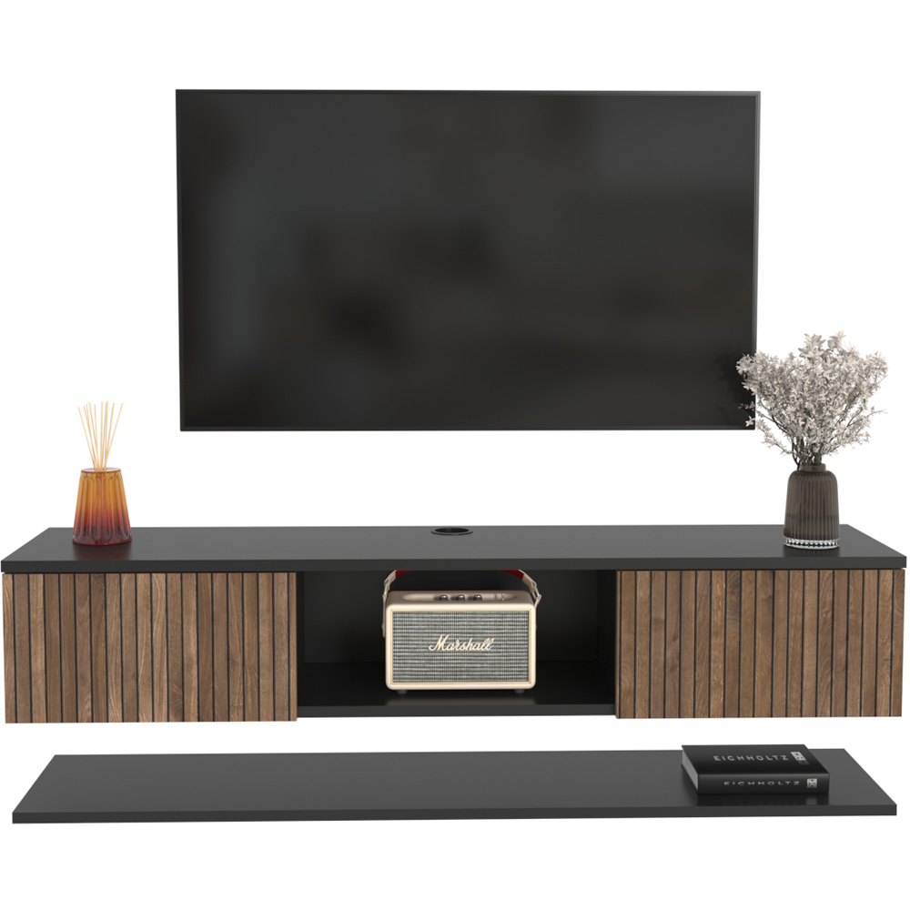 Decorotika Elia 2 Door Single Shelf Black and Alina Floating TV Unit with Wall Shelf Image 2