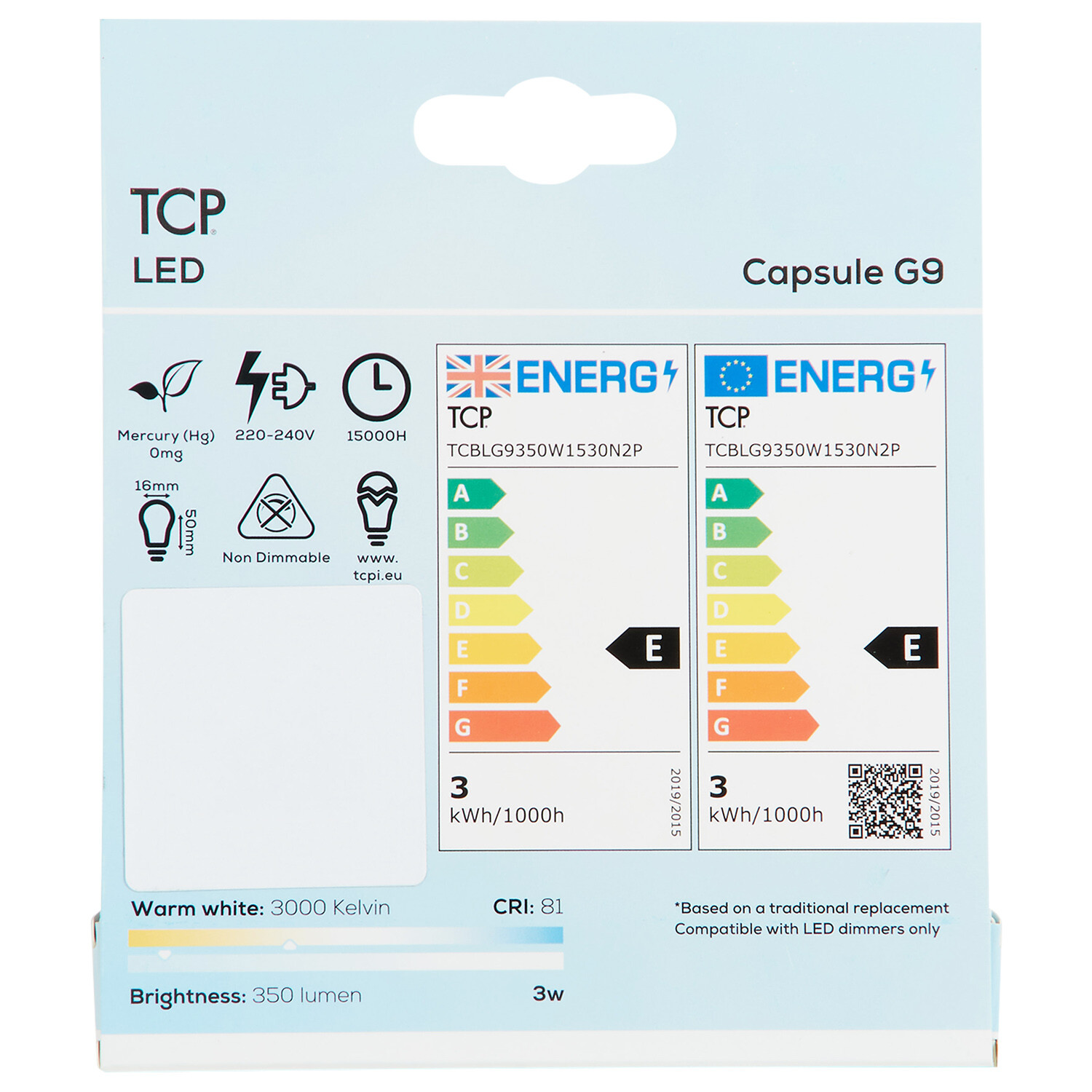 TCP LED Capsule G9 350L Bulbs - Warm White Image 3