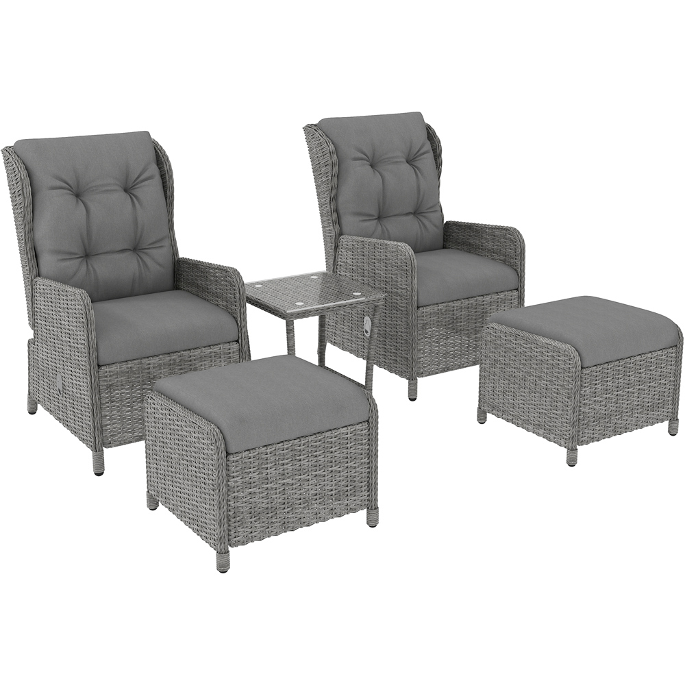 Outsunny 2 Seater Light Grey PE Rattan Recliner Garden Lounge Set with Footstool Image 2