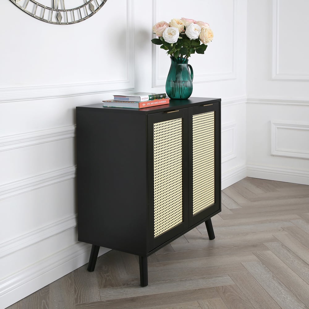 Craven 2 Door Black Sideboard with Cane Front Image 4