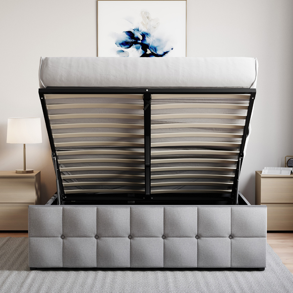 Vida Designs Valentina King Size Light Grey Linen Ottoman Bed Image 6