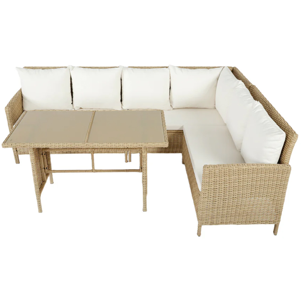 HGD Alia 6 Seater Natural and White Rattan Garden Corner Dining Sofa Set with Glass Table Image 3