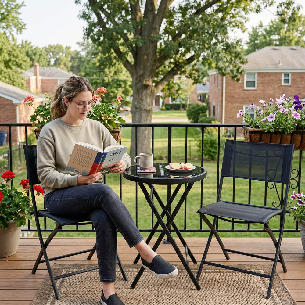 Outsunny 2 Seater Black Glass Table Top Garden Bistro Set Image 4