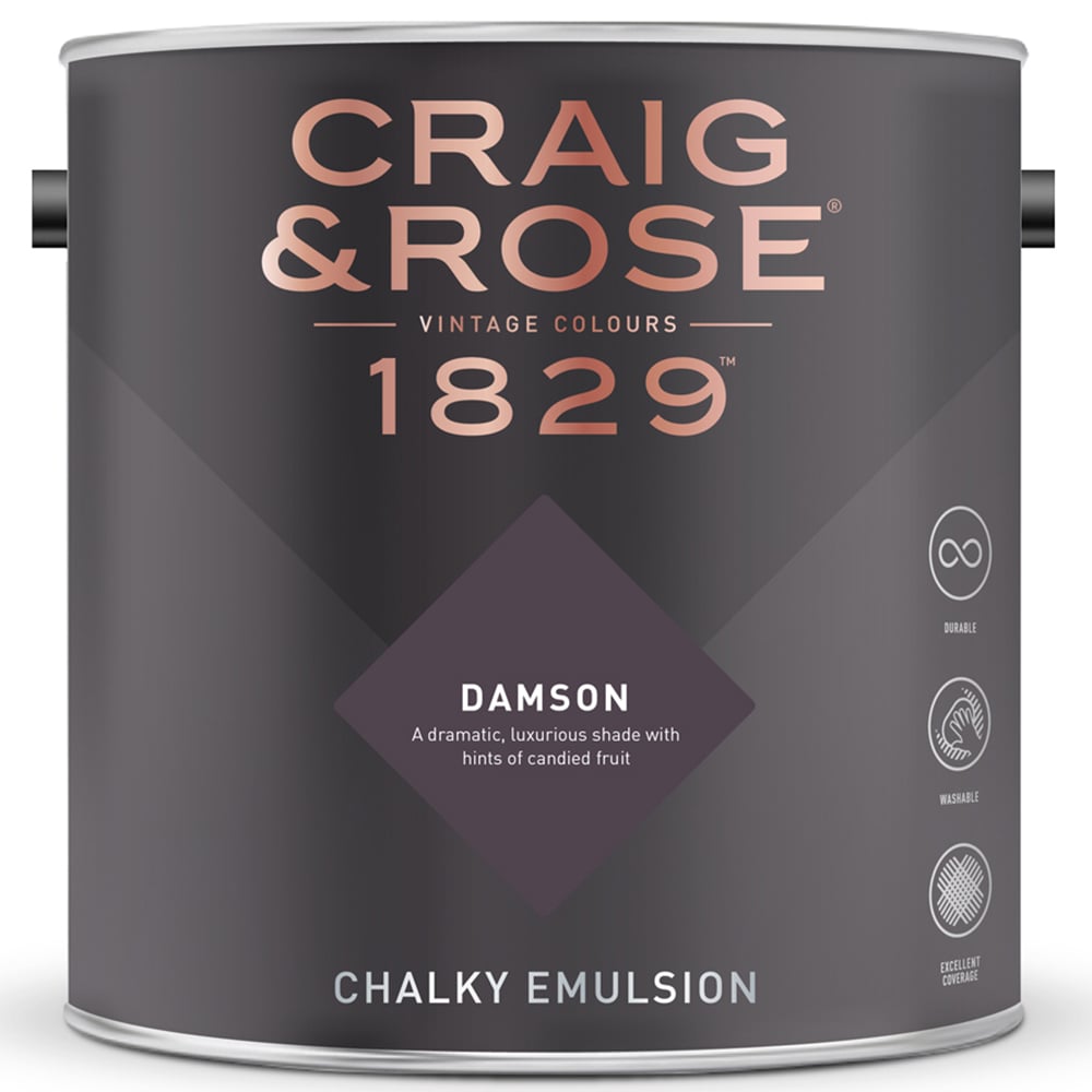 Craig & Rose Walls and Ceilings Damson Chalky Emulsion Paint 5L Image 2