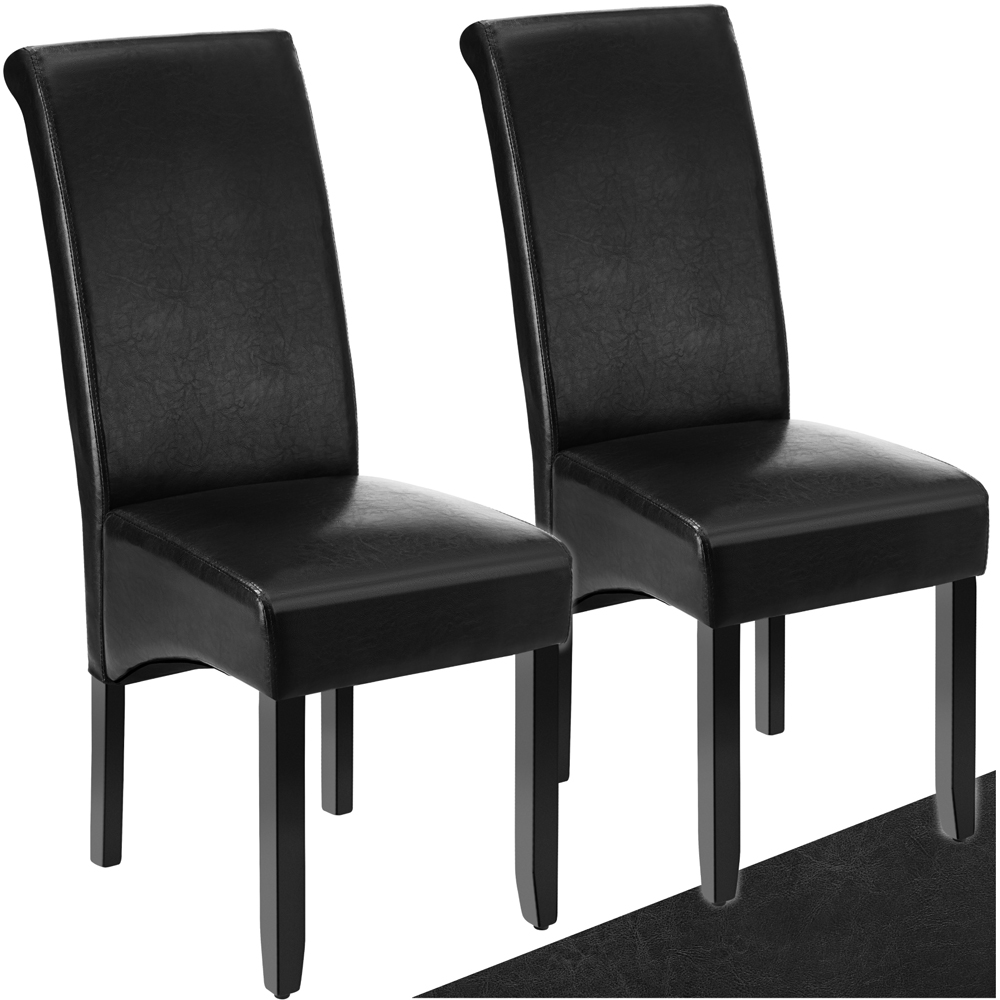 tectake Set of 2 Black Faux Leather High Backrest Dining Chair Image 2