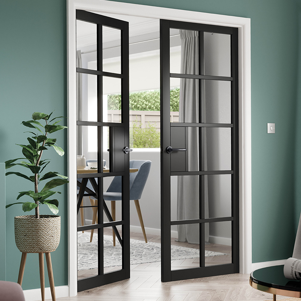 JB Kind Plaza Black Clear Glass Internal Door 1981 x 686mm Image 2