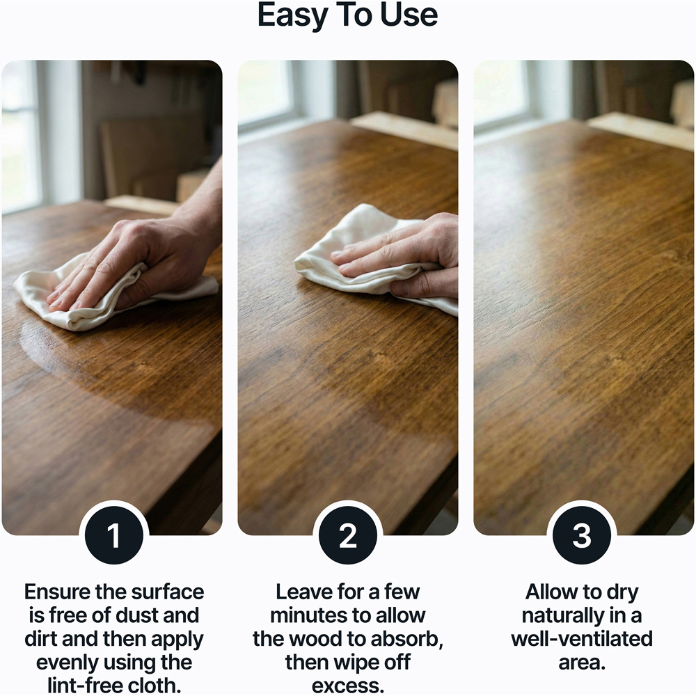 Hemway Beeswax Dark Oak Furniture Polish 200ml with Lint-Free Cloths Image 4