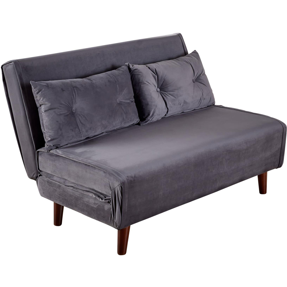 Home Source Morella 2 Seater Grey Velvet Folding Sofa Bed with Pillow Image 5