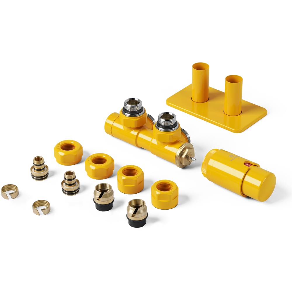 Terma Vario Mustard Right Sided Twins Angled Integrated Thermostatic Radiator Valve Set 50mm Image 2