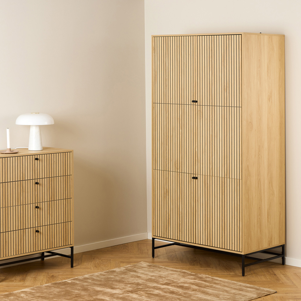 Florence Albany 4 Door Black and Oak Wardrobe Image 9