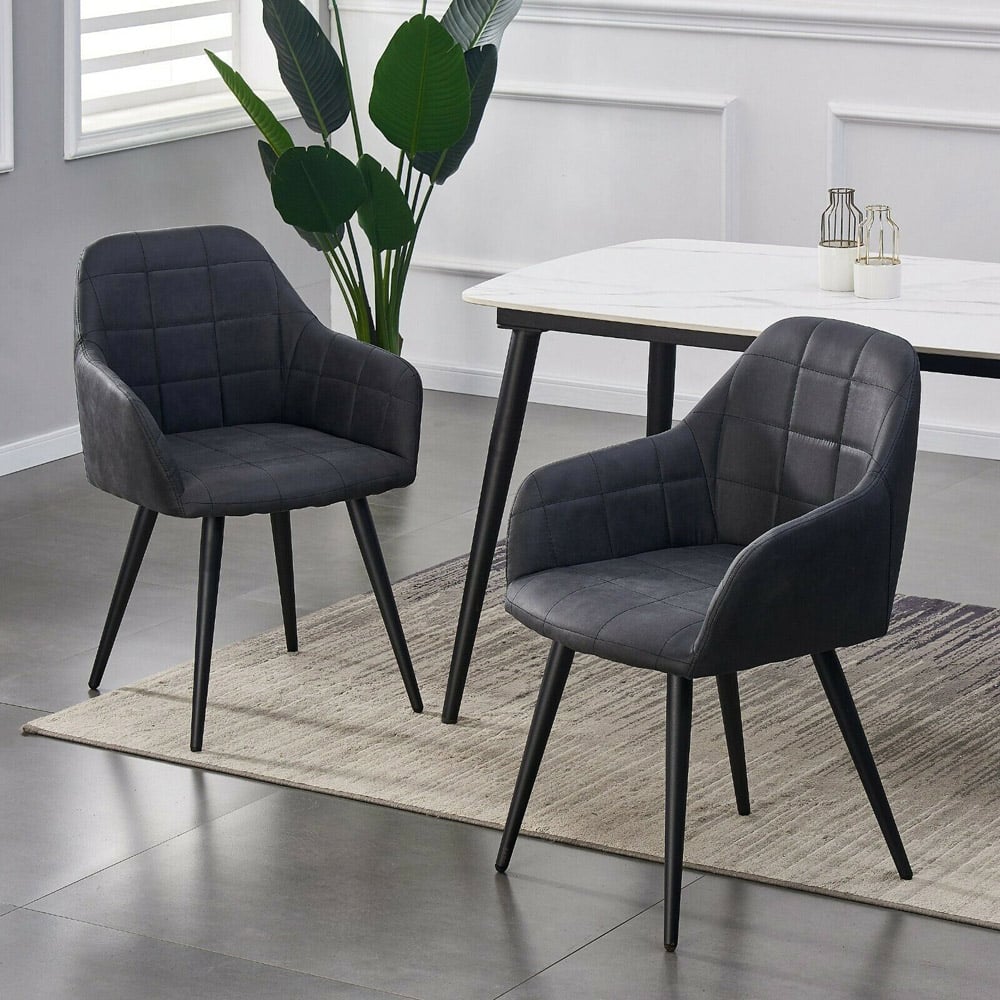 Adrian Set of 2 Black Suede Faux Leather Dining Chairs Image 7
