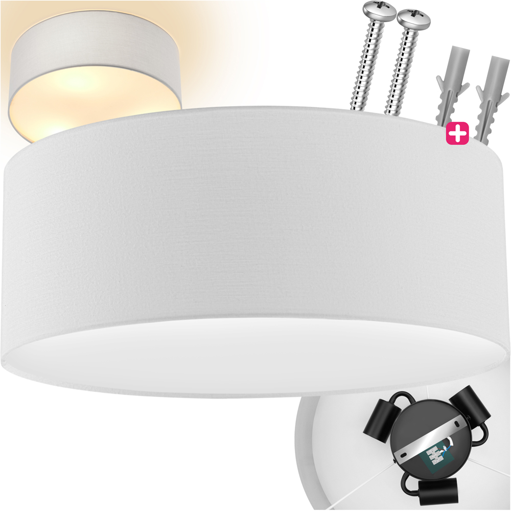 tectake White Linen Ceiling Lampshade Image 2