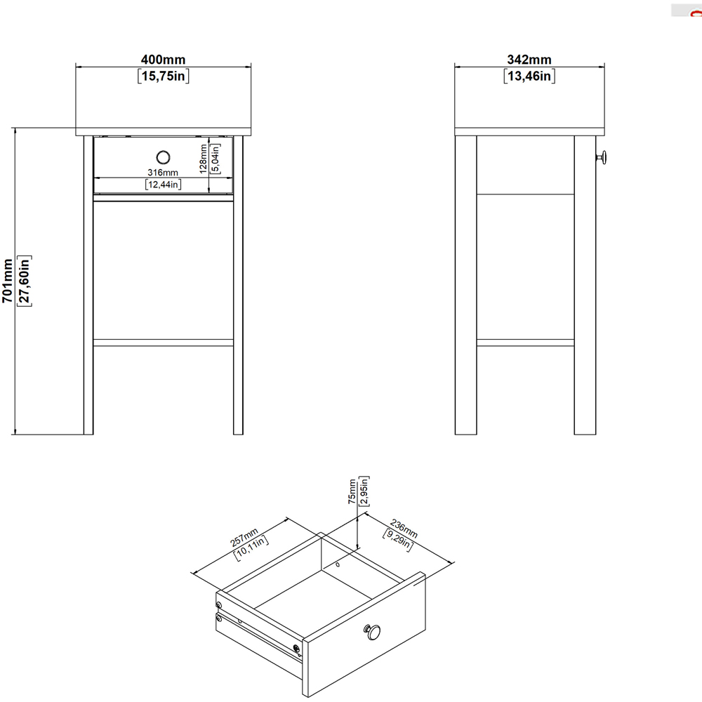 Florence Barcelona Single Drawer White Bedside Table Image 8