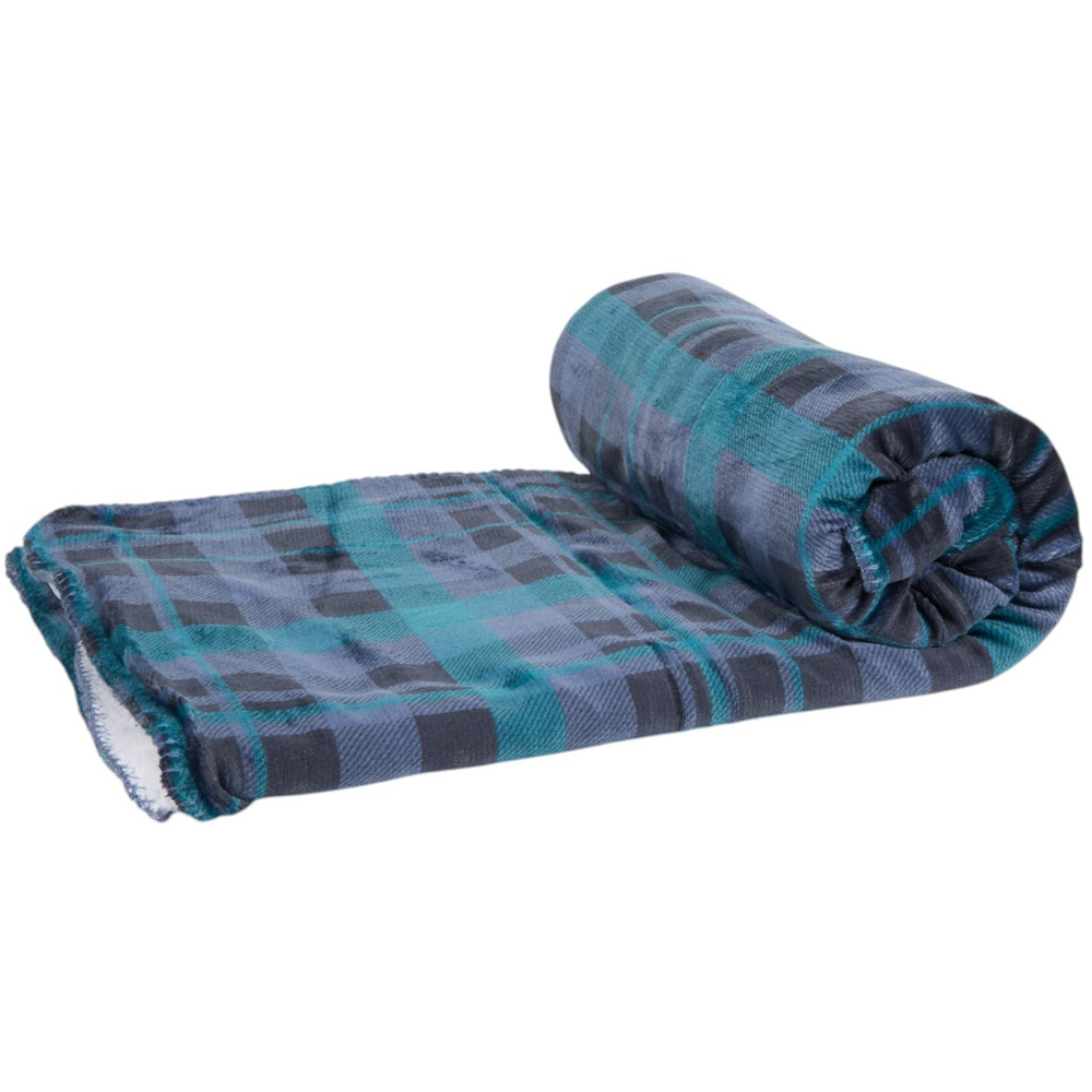 Caeden Check Sherpa Throw - Blue and White Image 6