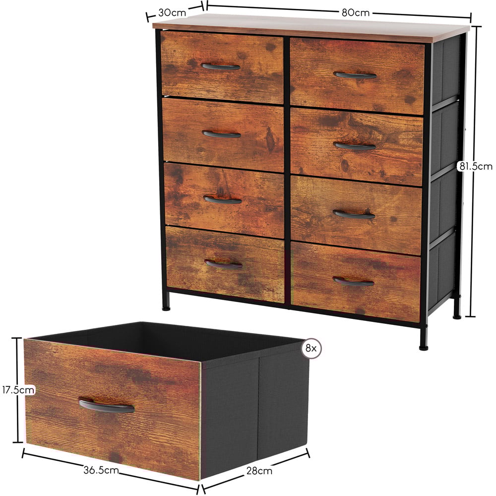 Vida Designs Chorley 8 Drawer Rustic Brown Fabric Chest of Drawer Image 7