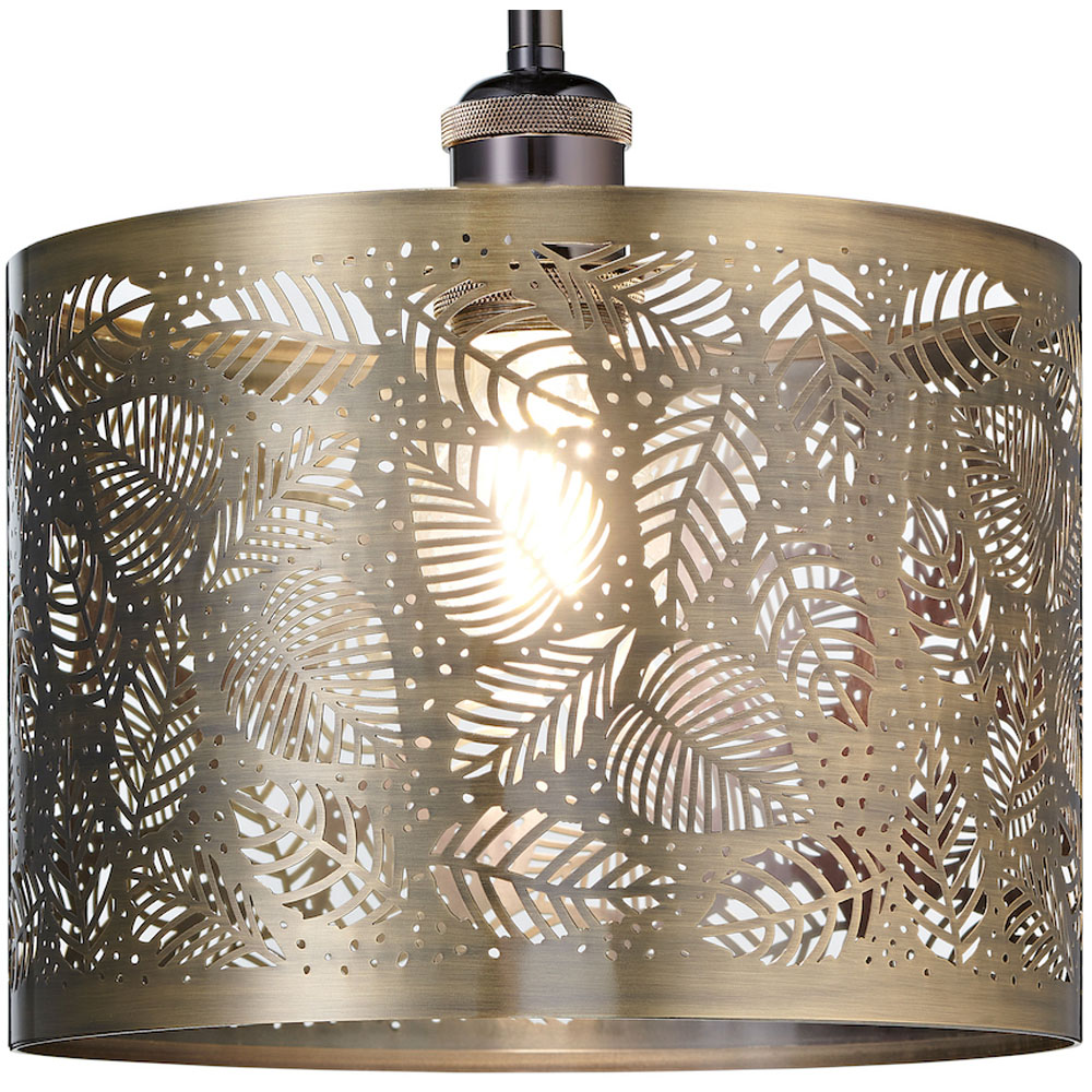 Happy Homewares Antique Brass Metal Pendant Shade with Fern Leaf Decoration Image 3
