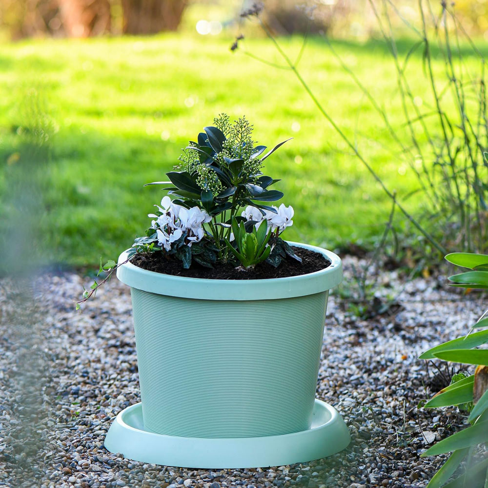 Garden Gear Pistachio Green Plastic Plant Pot with Saucer 42cm Image 2