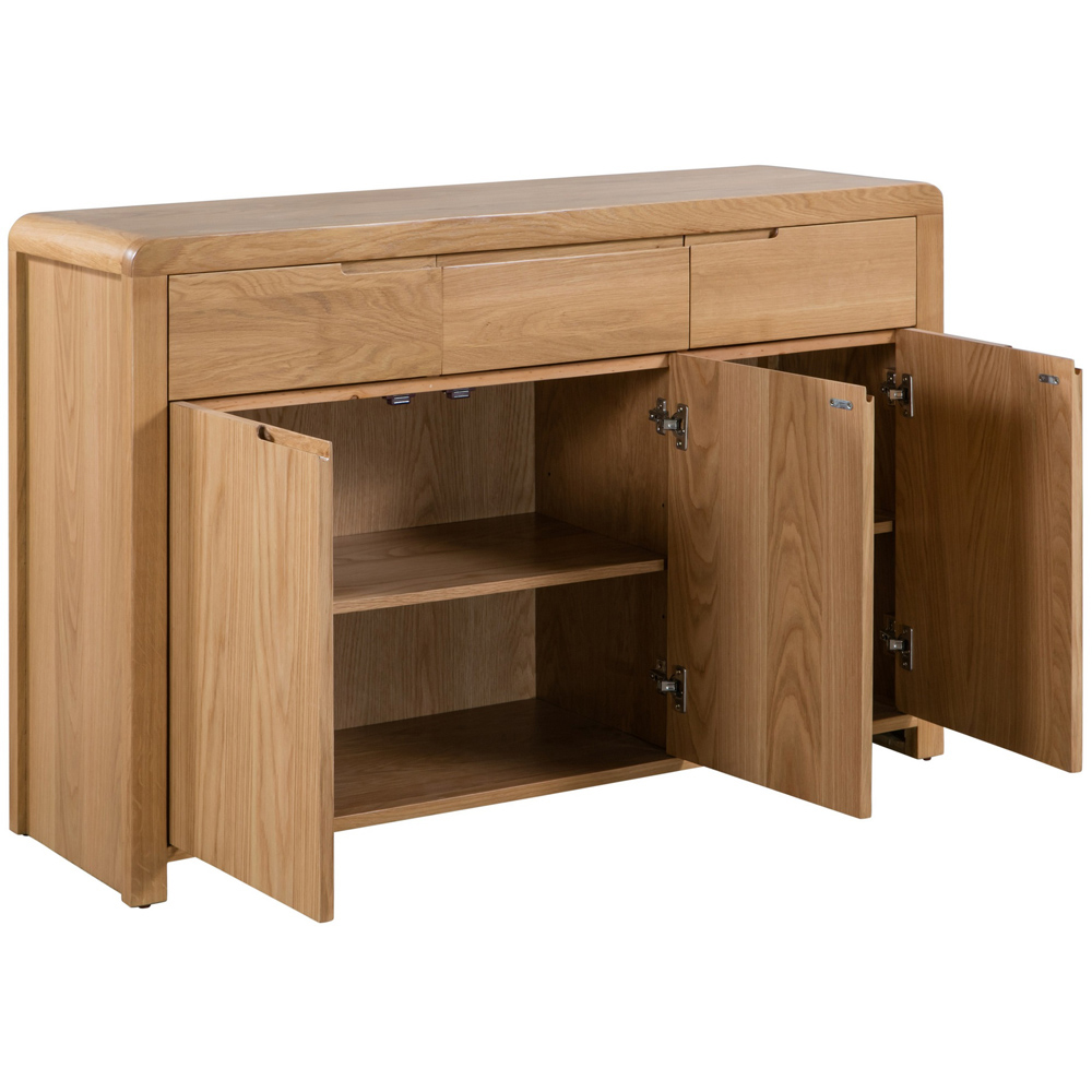 Julian Bowen Curve 3 Drawer 3 Door Oak Sideboard Image 4