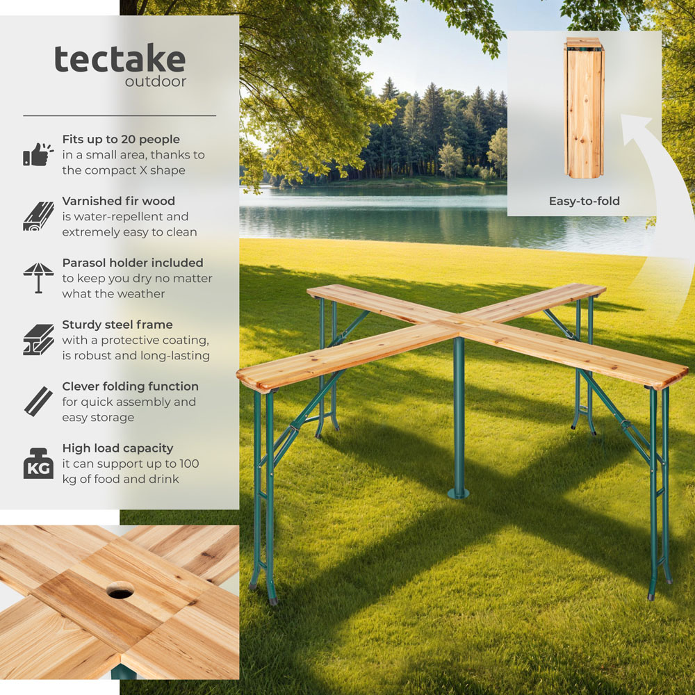 tectake Quattro 20 Seater Folding Table with Parasol Holder Image 6
