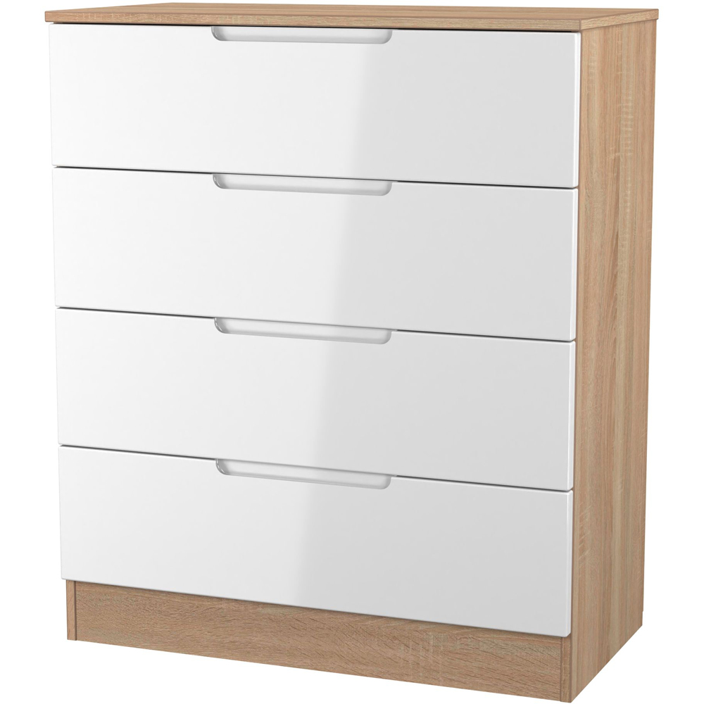 Crowndale Milan 4 Drawer White Gloss and Bardolino Oak Chest of Drawers Ready Assembled Image 2