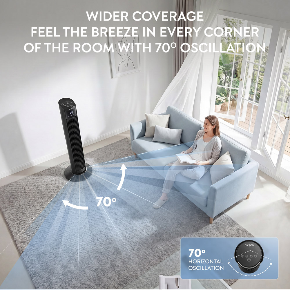 Air Pro Black Oscillating Bladeless Mono Tower Fan with Remote 36 inch Image 6