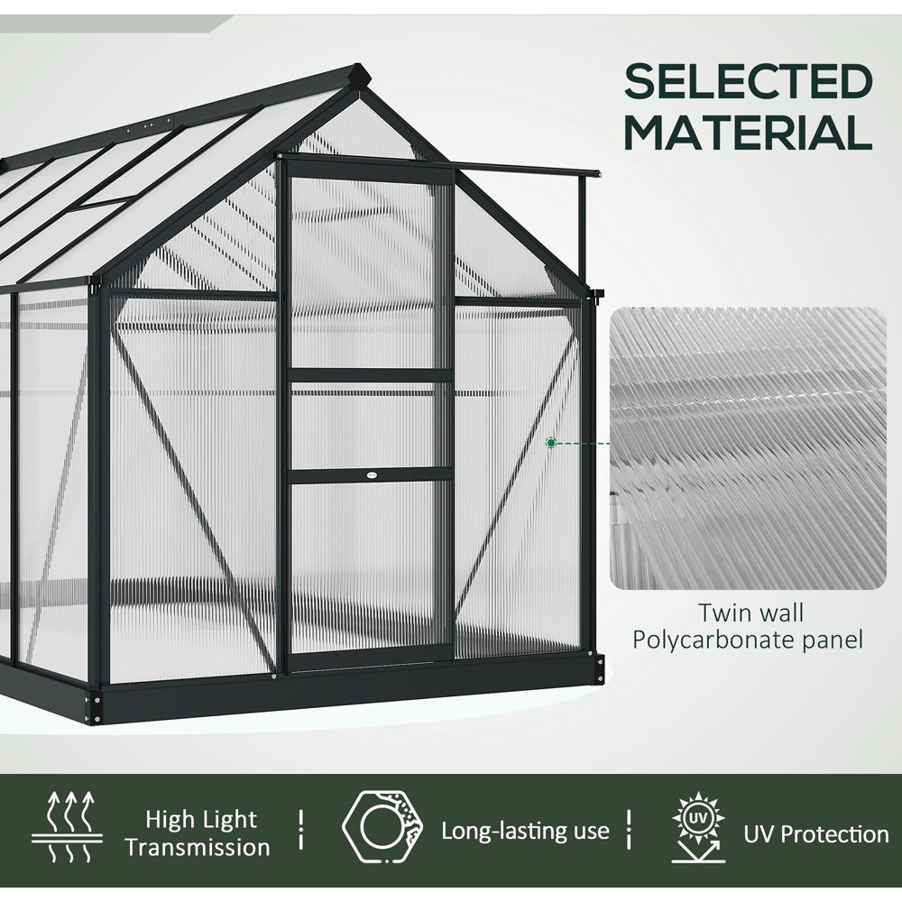 Outsunny 6 x 10ft Black Galvanised Aluminium Polycarbonate Walk In Greenhouse Image 6