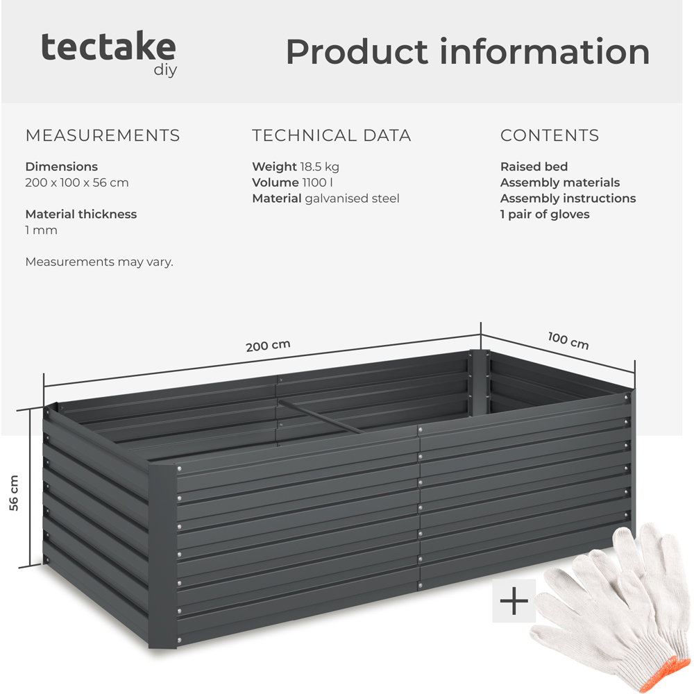 tectake Galvanised Steel Raised Garden Bed 1100L 200 x 80 x 56cm Image 9