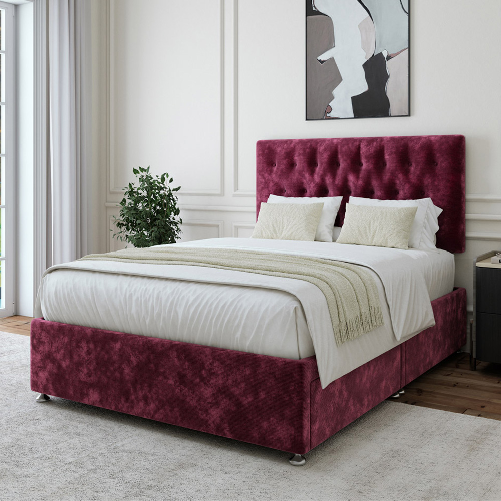 Bedmaster Small Double Aubergine Chenille 2 Drawer Divan Base with Lona Headboard Image 1