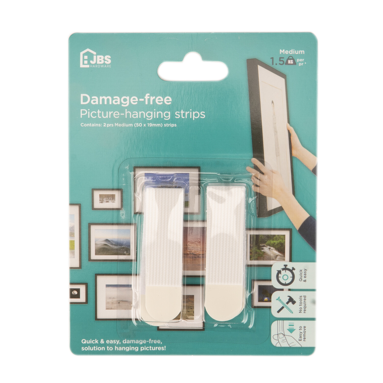 JBS Hardware Picture Hanging Strips 1.5kg Capacity 2 Pack Image