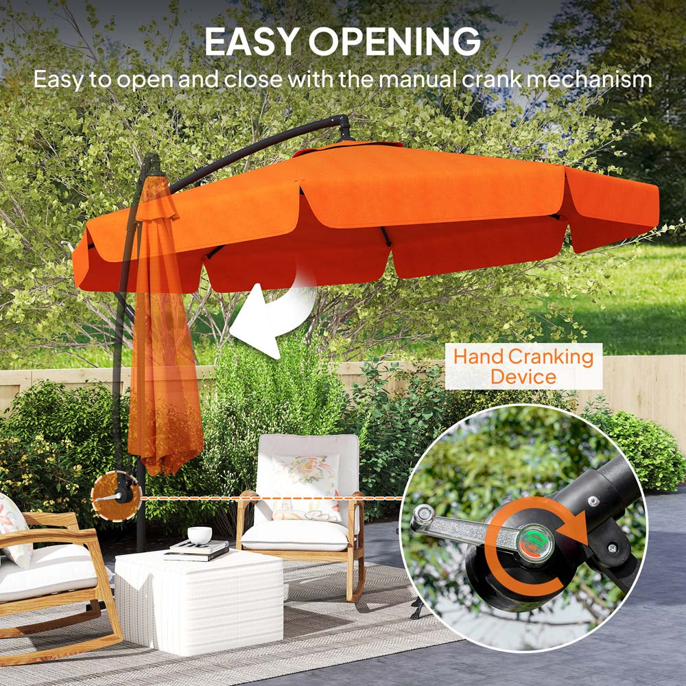 Outsunny Orange Banana Crank and Tilt Cantilever Parasol 2.7m Image 5