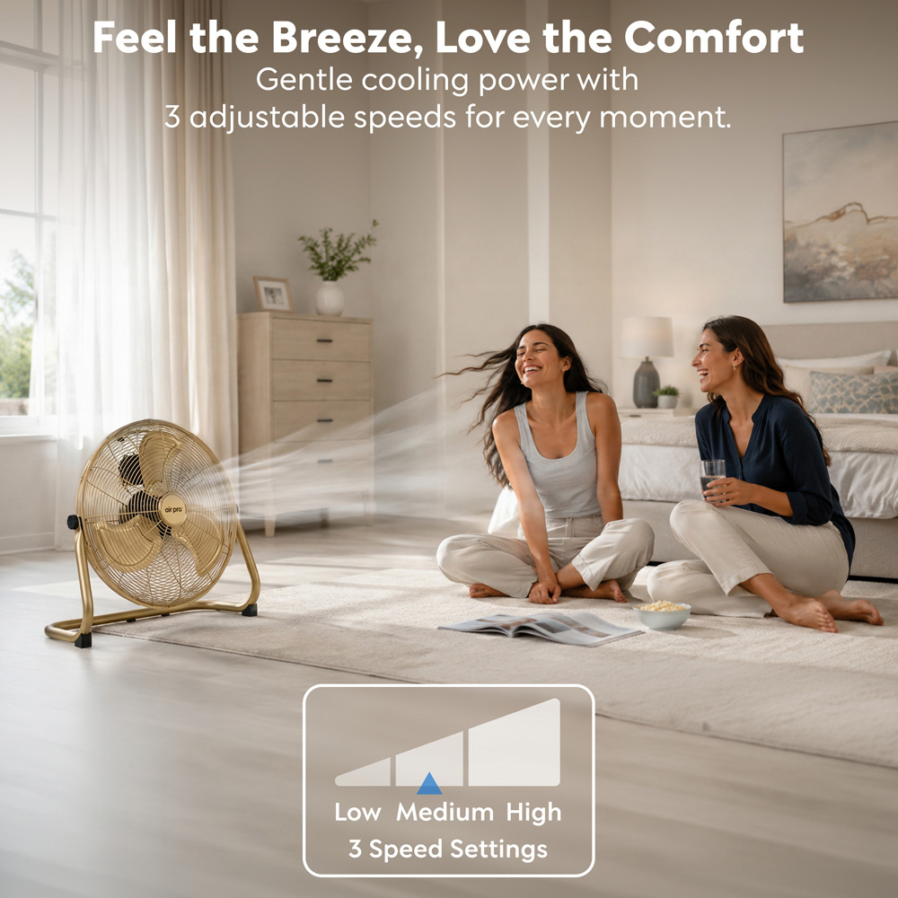 Air Pro Gold 3 Speed Powerful Air Cooling and Circulating Floor Fan 20 inch Image 6