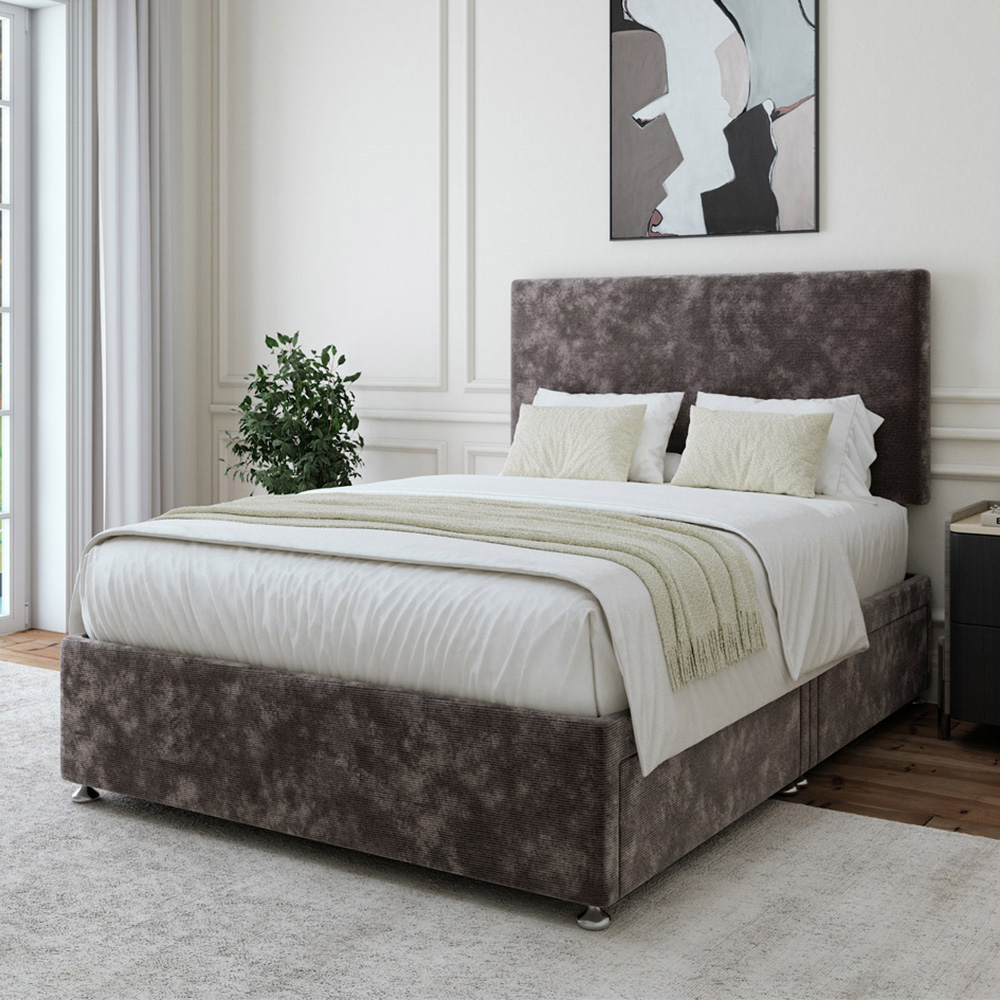 Bedmaster Super King Charcoal Chenille 4 Drawer Divan Base with Valencia Headboard Image 1