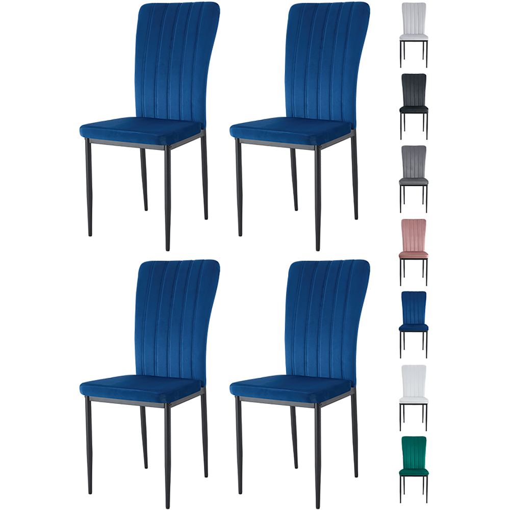 Elle Set of 4 Blue Velvet Effect Plush Padded Upholstered Dining Chair Image 8