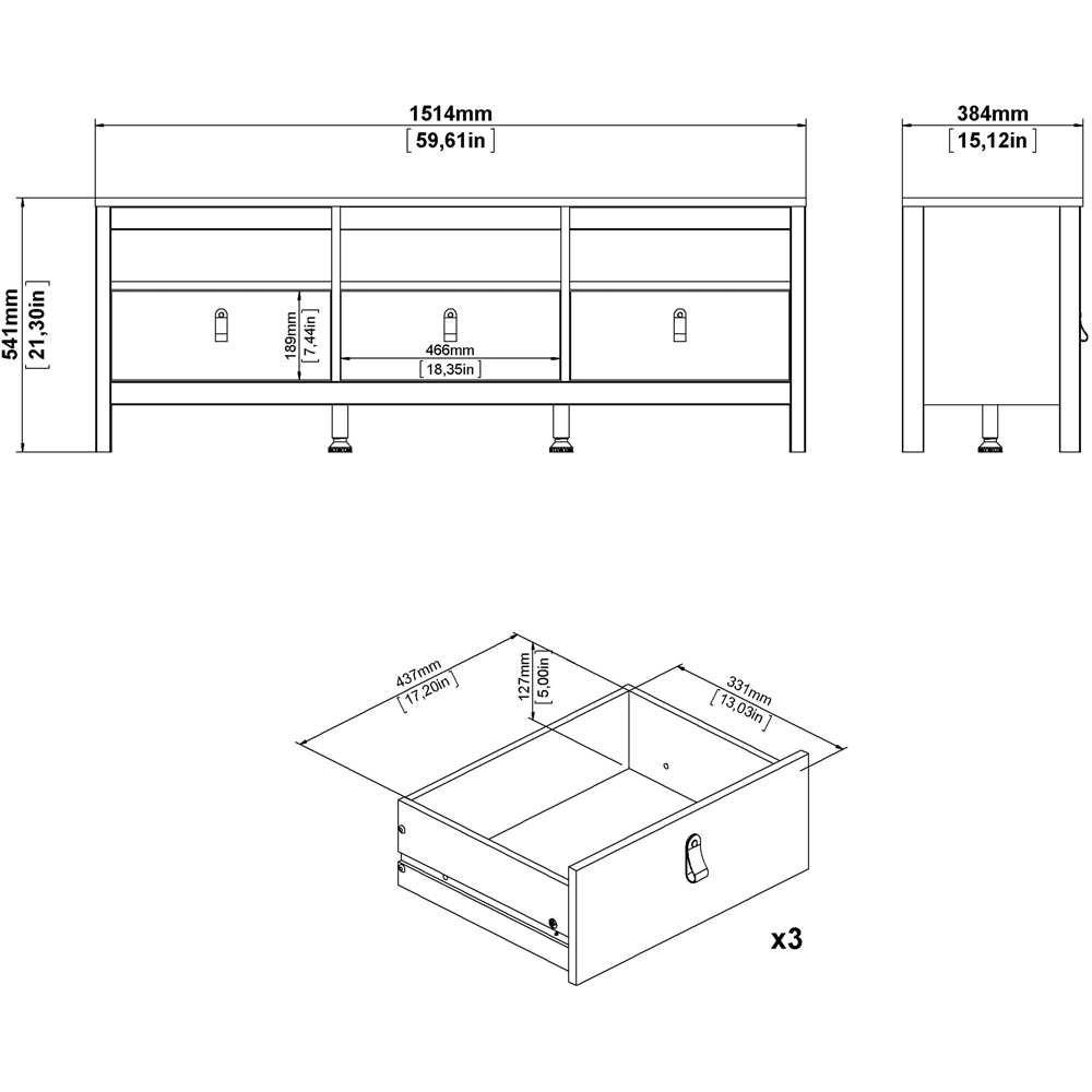 Florence Madrid 3 Drawer 3 Shelf Cashmere TV Unit Image 9