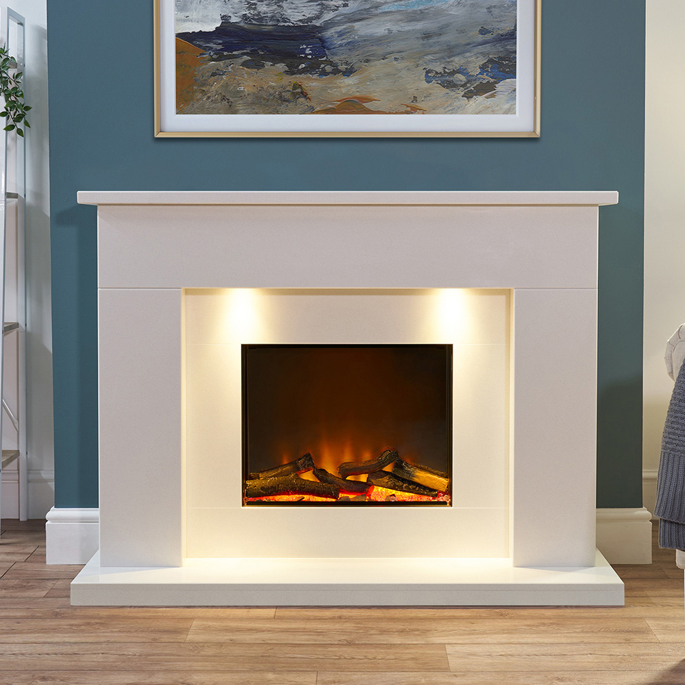 Acantha Minnesota White Marble Electric Fireplace Suite 50 inch Image 2