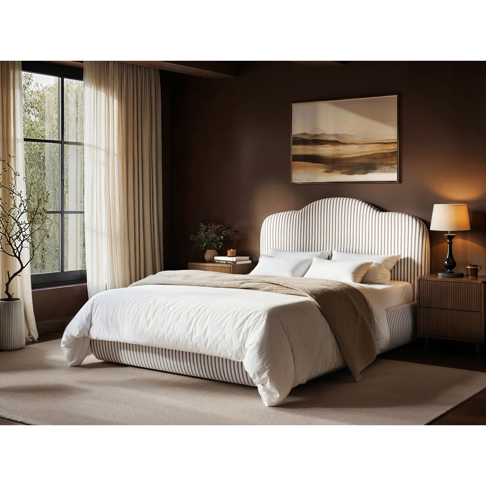 Solace+Co Skylynn Cloud King Size Cream and Brown Lift-Up Ottoman Bed Image 7