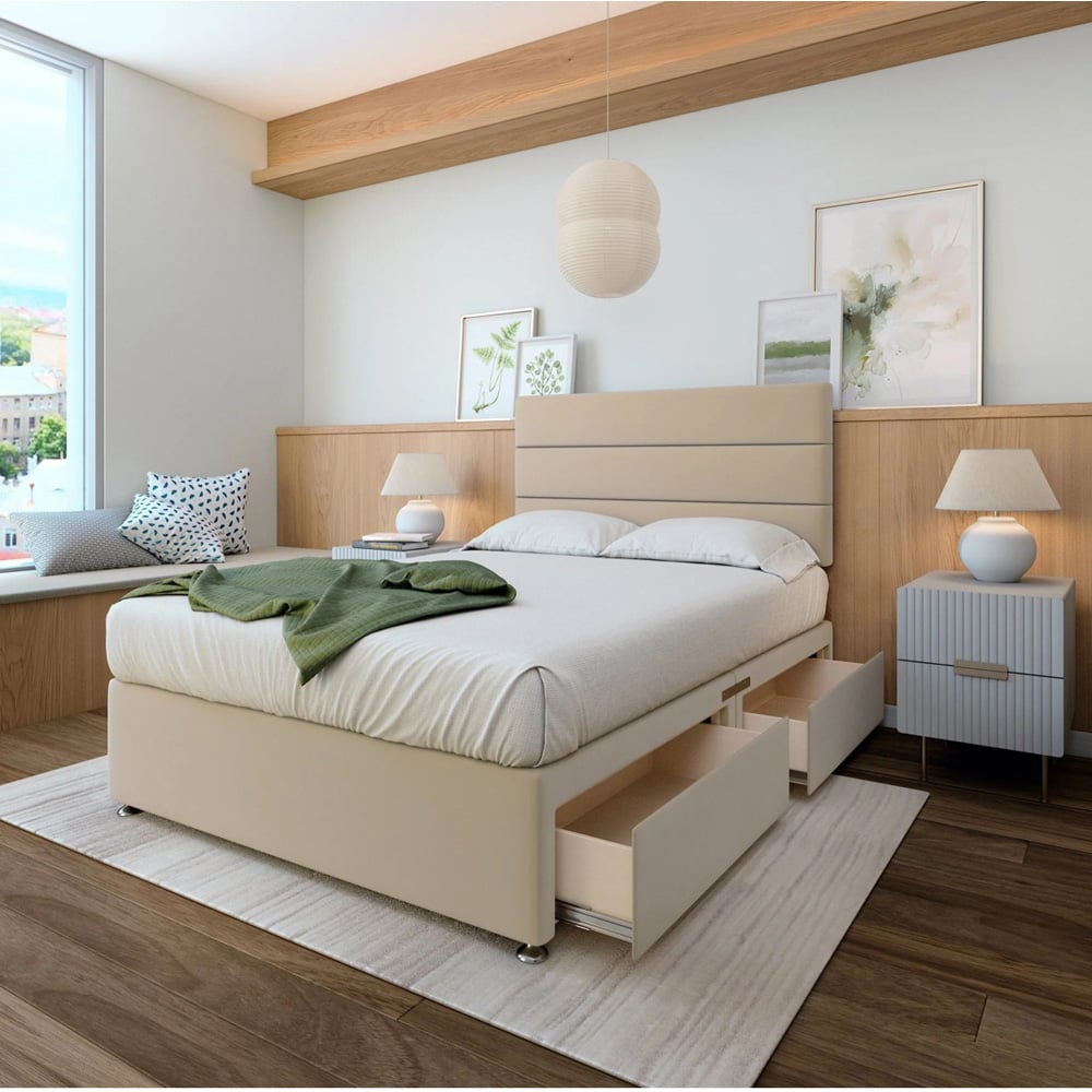 Bedmaster Super King Size Natural Plush Velvet 4 Drawer Divan Base with Milan Headboard Image 2