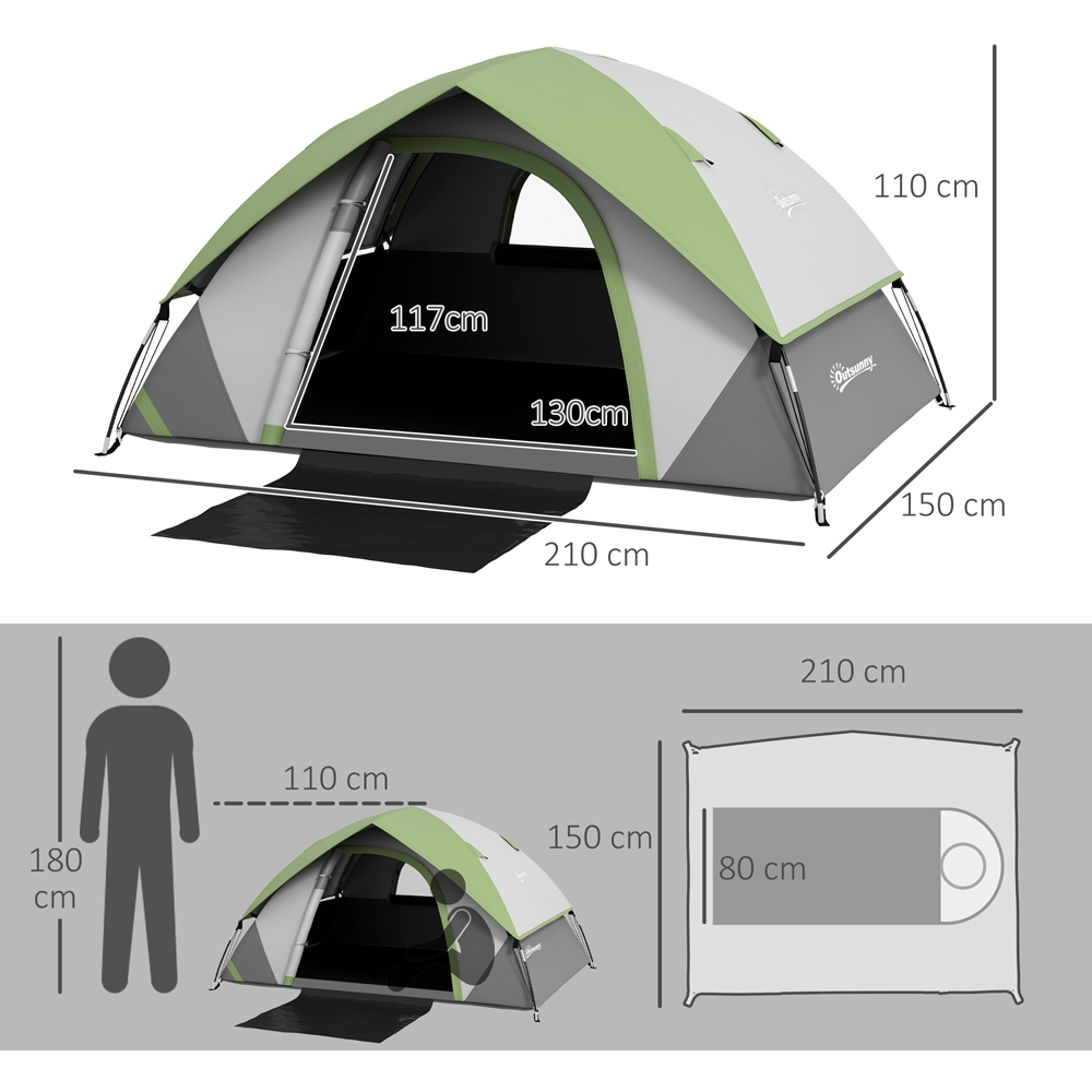 Outsunny 2 Person Waterproof Camping Tent with Sewn-in Groundsheet Green Image 9