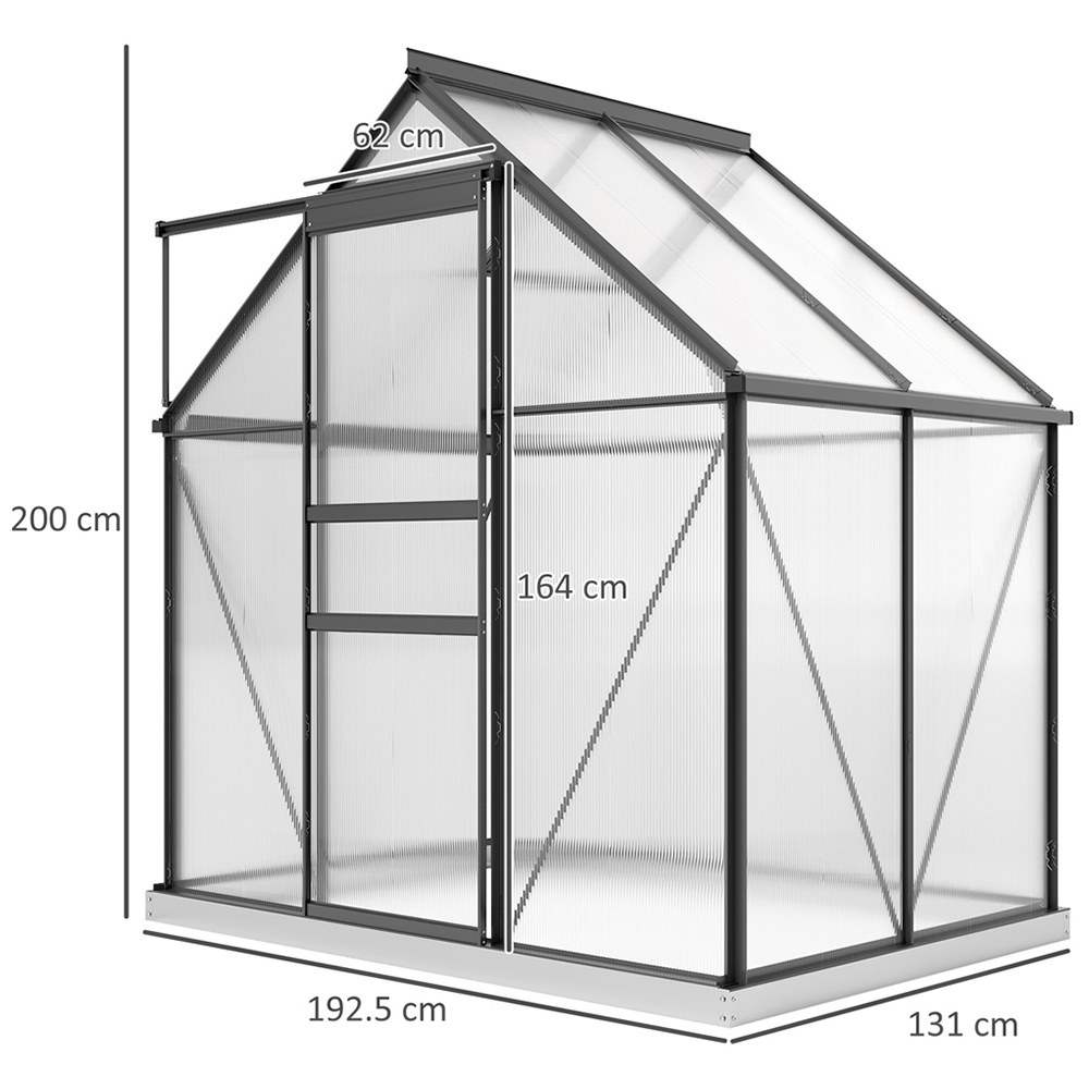 Outsunny 6.31 x 4.29ft Polycarbonate Walk In Garden Greenhouse Kit with Sliding Door Image 9