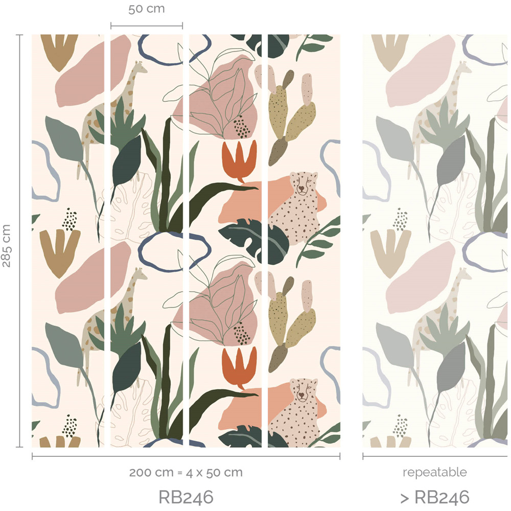 Grandeco Roomblush Safari Jungle Kids Multicolour 4 Lane Wall Mural Image 6